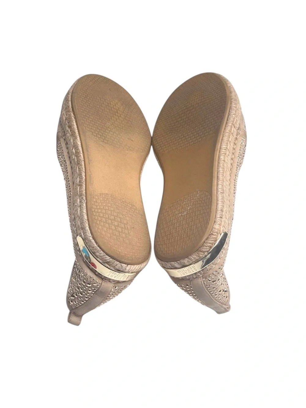 Stuart Weitzman ☀︎︎ Rockon Stud Flat Espadrilles ☀︎︎ Natural Gold Leather ☀︎︎ 9M
